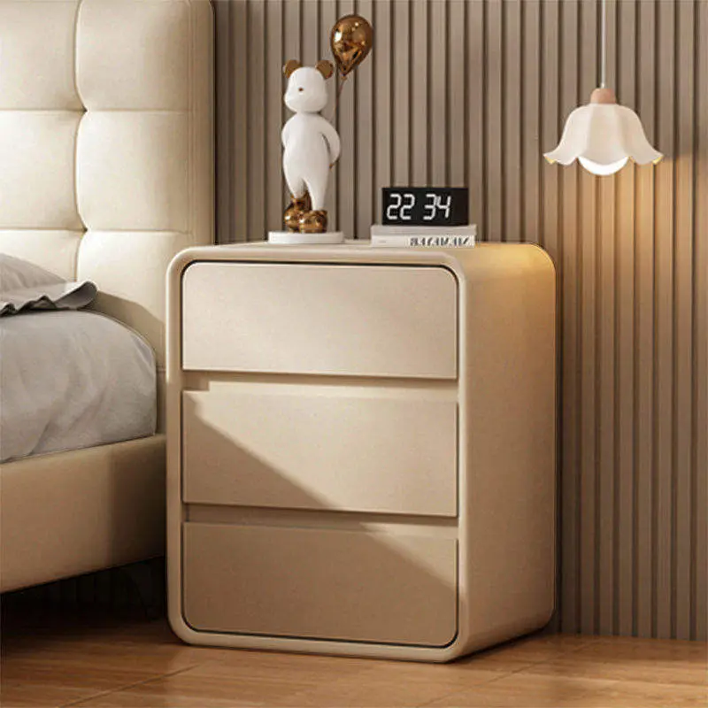 Nordic Wooden Nightstand Modern Style White Color Simple Warm Bedside Table 3 Drawers Wireless Charging Exquisite Small — view 5