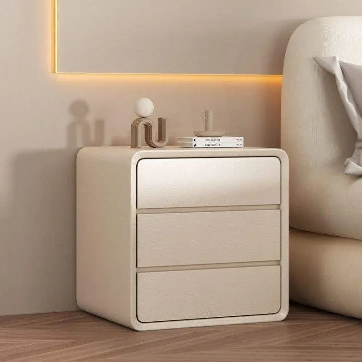 Nordic Wooden Nightstand Modern Style White Color Simple Warm Bedside Table 3 Drawers Wireless Charging Exquisite Small — view 6