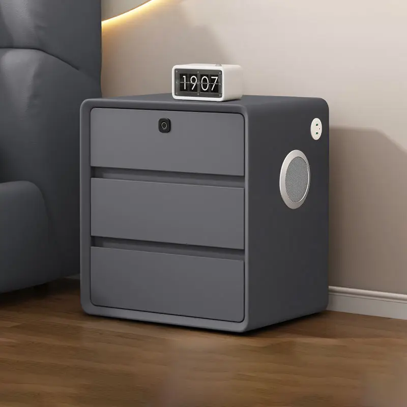 Latest Cream Light Luxury Villa Bedside Table Modern 3 Drawer Bedroom Furniture Smart Wooden Nightstand Speaker USB Fingerprint — image 3