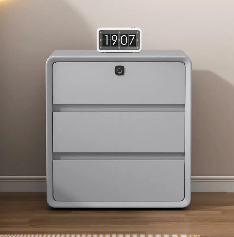 Latest Cream Light Luxury Villa Bedside Table Modern 3 Drawer Bedroom Furniture Smart Wooden Nightstand Speaker USB Fingerprint — image 5