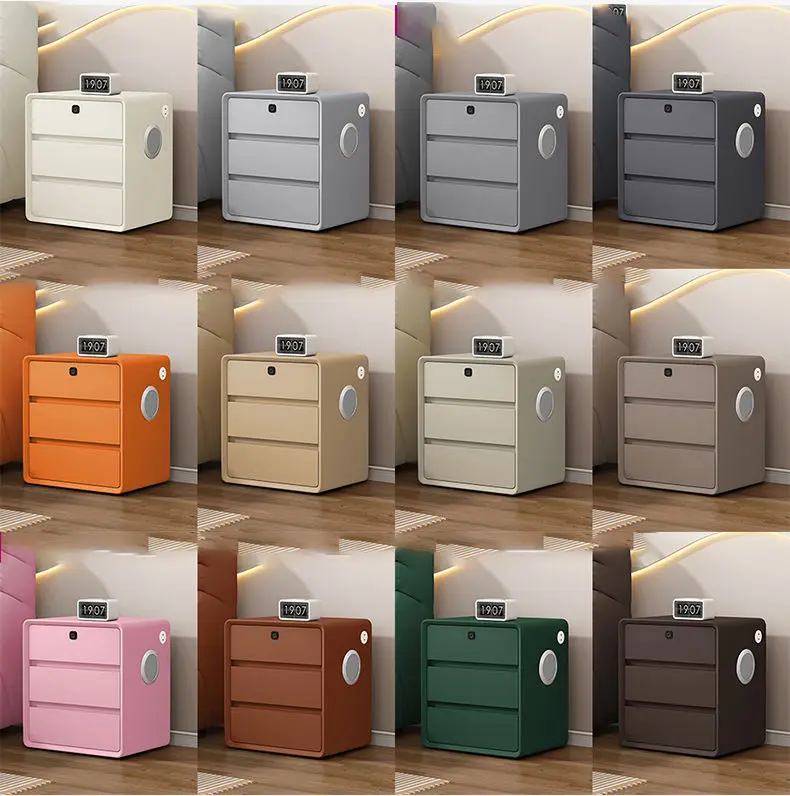Latest Cream Light Luxury Villa Bedside Table Modern 3 Drawer Bedroom Furniture Smart Wooden Nightstand Speaker USB Fingerprint — image 6