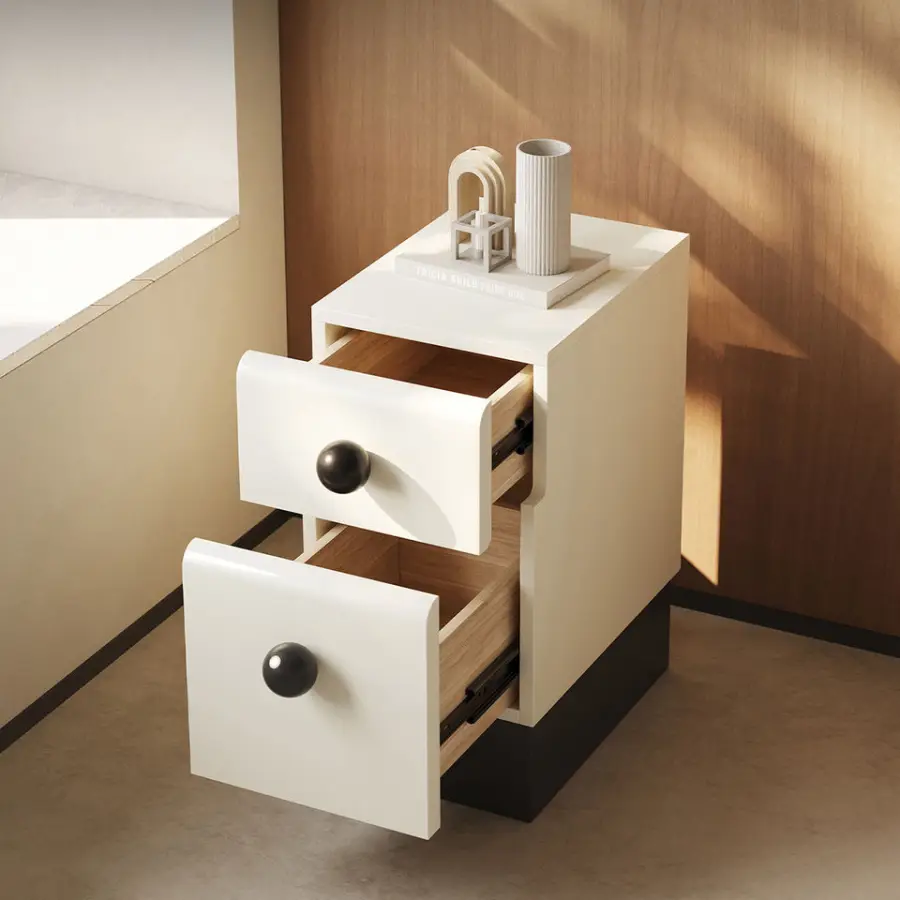 Italian Style Grey Microfiber Leather Bedside Cabinet with Slim Metal Legs Luxury End Table for Home Apartment — view 1