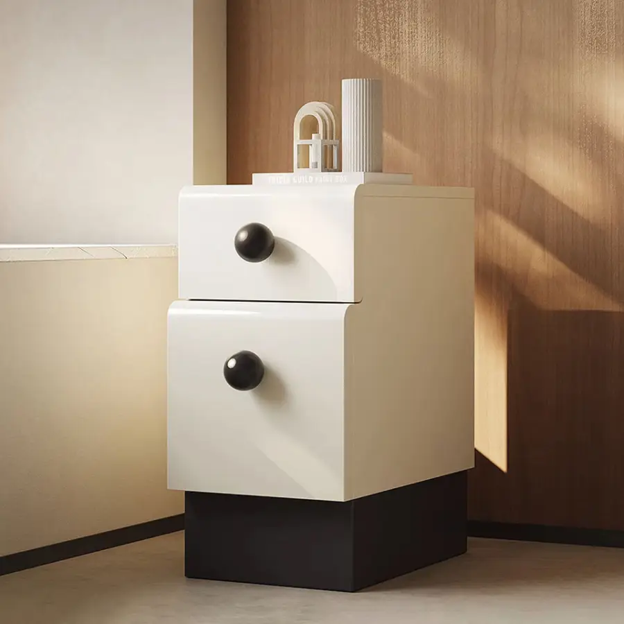 Italian Style Grey Microfiber Leather Bedside Cabinet with Slim Metal Legs Luxury End Table for Home Apartment — image 2