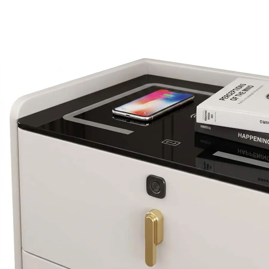 Modern Luxury Leather Smart Apartment 3-Drawer Bedside Table Wireless Charging Fingerprint Password Lock LED Lighting for Hotel — image 4
