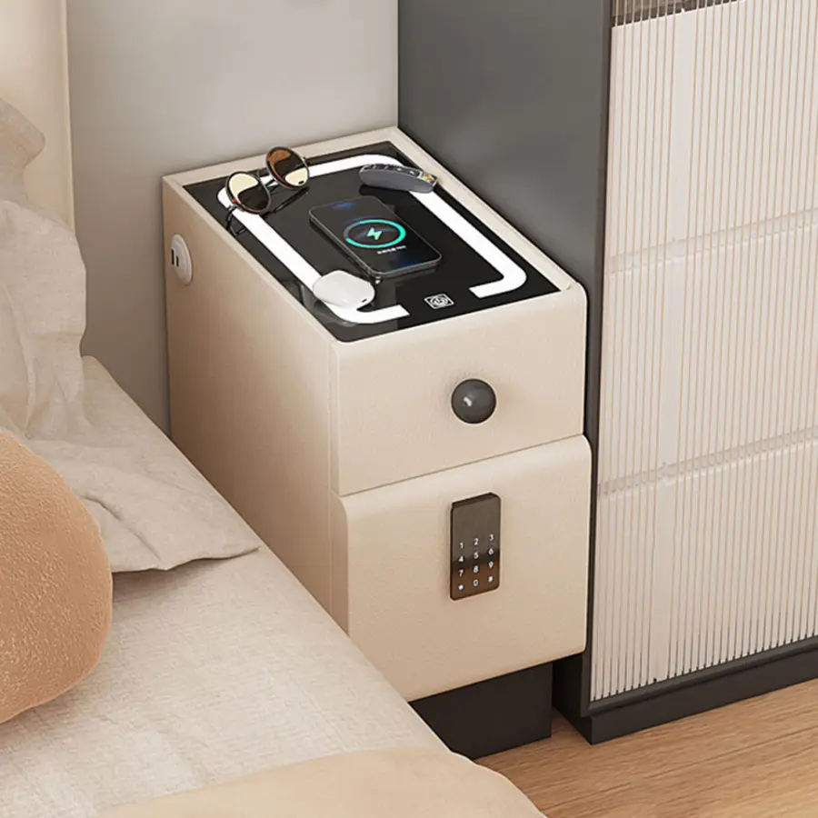 Modern Small Lockable Smart Nightstand with Wireless Charging 2-drawer Wooden Multifunctional Home Bedroom Furniture — image 2