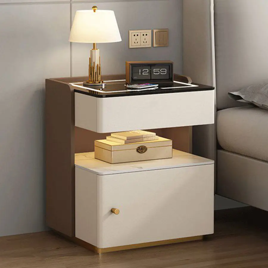 Intelligent Bedside Cabinet with Safe New Designer Luxurious Wooden Smart Bedside Table Modern 1-drawer Leather Bedside Table — image 6