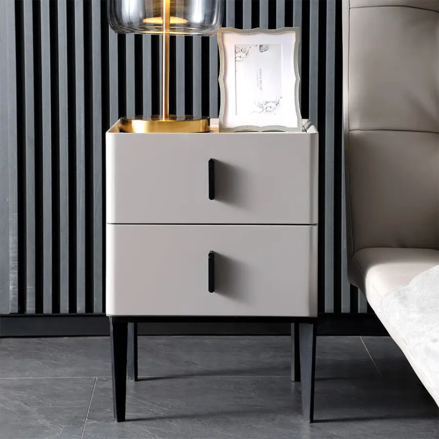 Modern Leather Extendable Smart Bedside Tables for Apartment Bedroom Furniture Compact Wooden Design with Storage — view 1