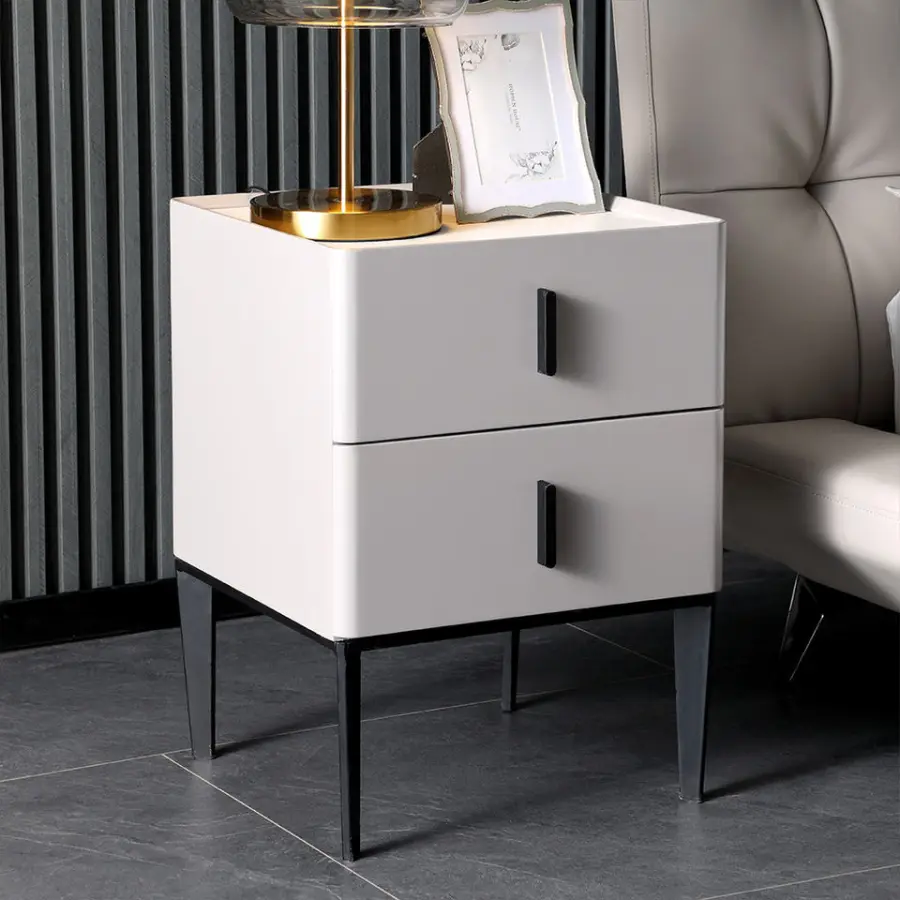 Modern Leather Extendable Smart Bedside Tables for Apartment Bedroom Furniture Compact Wooden Design with Storage — image 2