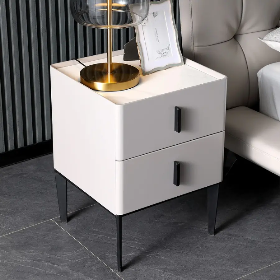 Modern Leather Extendable Smart Bedside Tables for Apartment Bedroom Furniture Compact Wooden Design with Storage — image 3