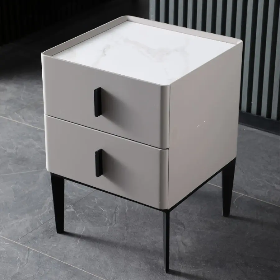 Modern Leather Extendable Smart Bedside Tables for Apartment Bedroom Furniture Compact Wooden Design with Storage — image 4