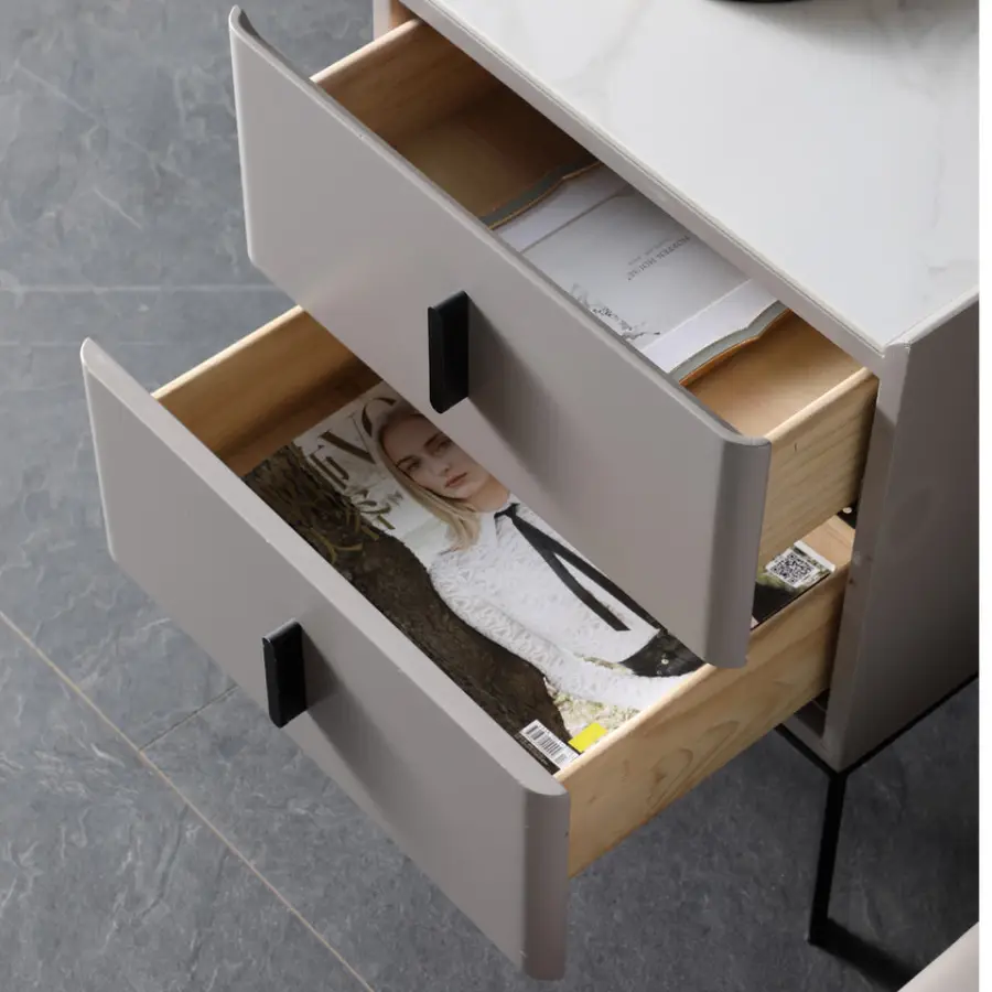 Modern Leather Extendable Smart Bedside Tables for Apartment Bedroom Furniture Compact Wooden Design with Storage — image 5