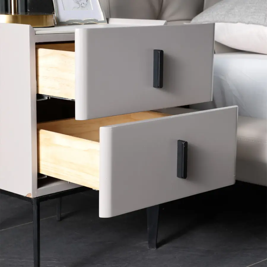 Modern Leather Extendable Smart Bedside Tables for Apartment Bedroom Furniture Compact Wooden Design with Storage — image 6