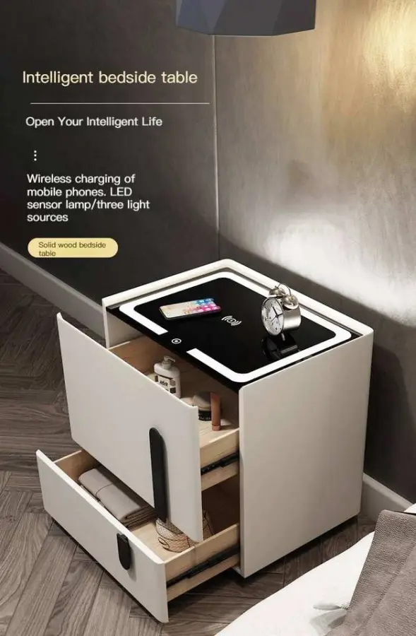 New Modern Wooden Multi-functional Support Original Wireless Charging Bedroom Luxury Smart Nightstand — image 5