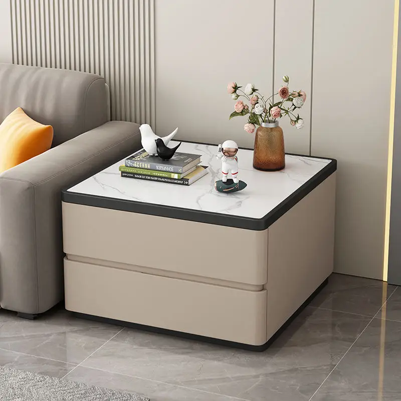 Luxury Sintered Stone Top Wood Extendable Coffee Table 2 Drawers Eco-Friendly Durable White Modern Home Furniture for Be — view 1