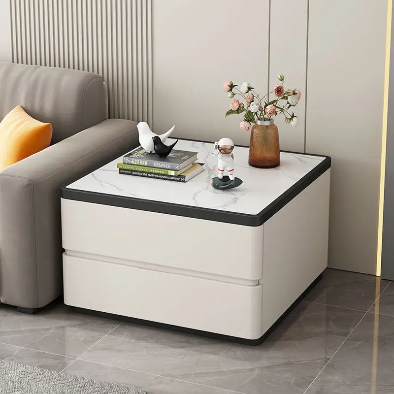 Luxury Sintered Stone Top Wood Extendable Coffee Table 2 Drawers Eco-Friendly Durable White Modern Home Furniture for Bedroom — image 2