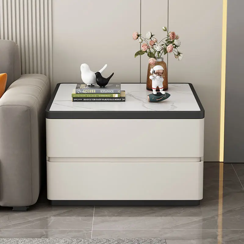 Luxury Sintered Stone Top Wood Extendable Coffee Table 2 Drawers Eco-Friendly Durable White Modern Home Furniture for Bedroom — image 3