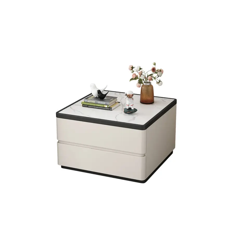 Luxury Sintered Stone Top Wood Extendable Coffee Table 2 Drawers Eco-Friendly Durable White Modern Home Furniture for Bedroom — image 5