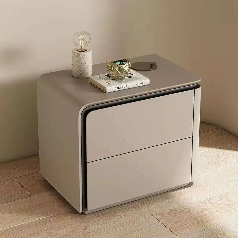 Cream Colored Modern Solid Wood Bedside Table with Storage Cabinet Durable Apartment Bedroom Furniture — image 3