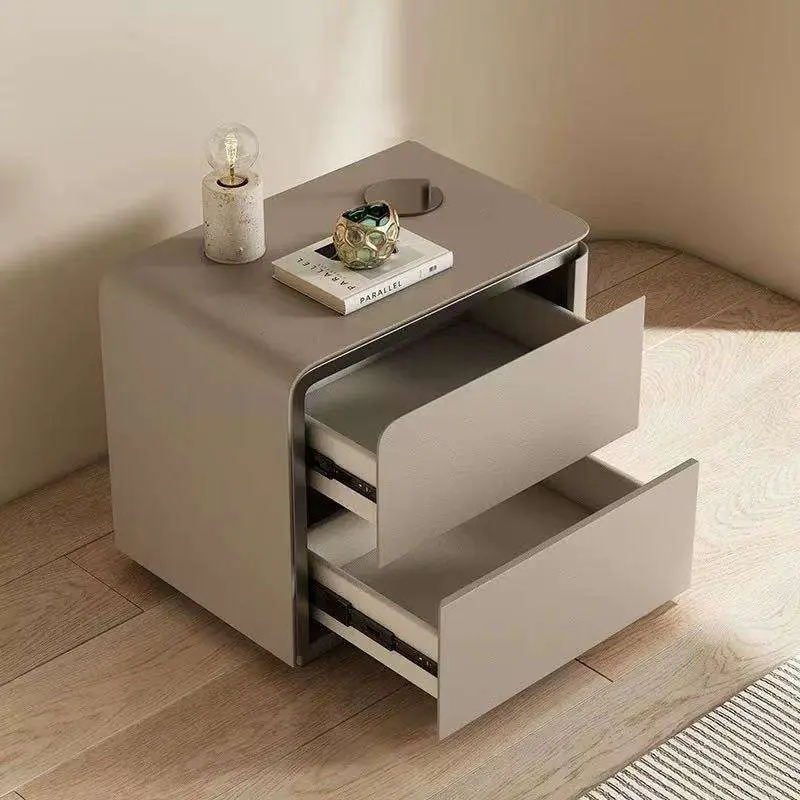 Cream Colored Modern Solid Wood Bedside Table with Storage Cabinet Durable Apartment Bedroom Furniture — image 4