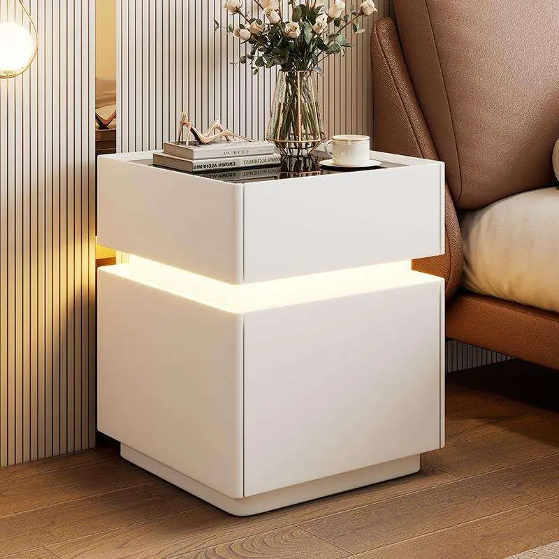 High Quality Smart Bedside Nightstand Safe Luxury Modern Storage 3Drawers Wireless Charging Speaker Wooden Fingerprint Lock — image 3