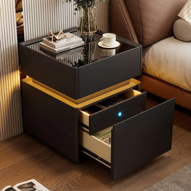 High Quality Smart Bedside Nightstand Safe Luxury Modern Storage 3Drawers Wireless Charging Speaker Wooden Fingerprint Lock — image 5