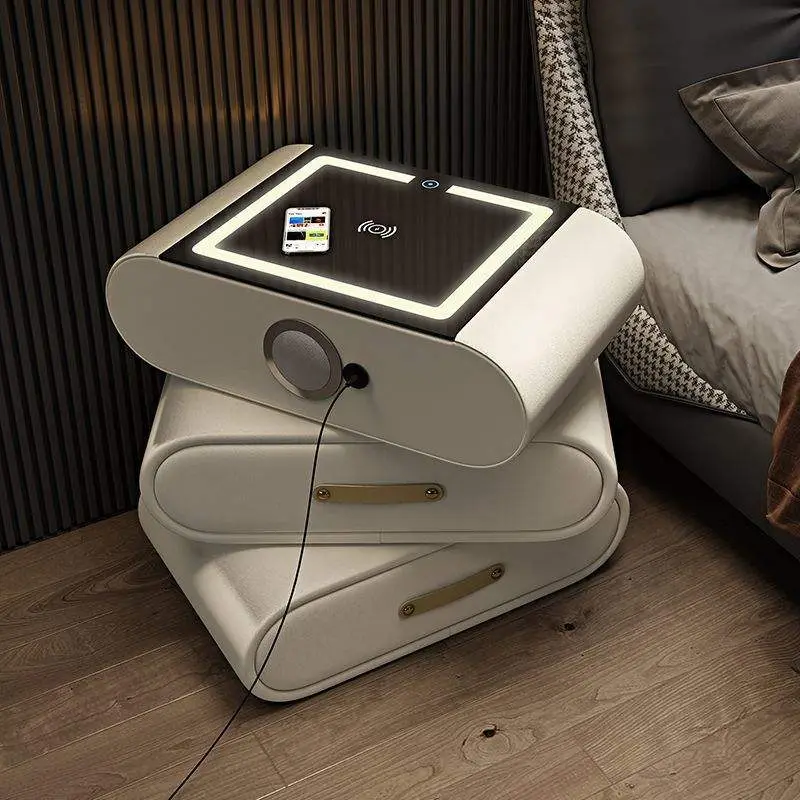 Popular Luxury Modern Home Office Furniture Smart Nightstand Bedside Table Solid Wood Rotatable Creative Hotel Nightstand — image 2