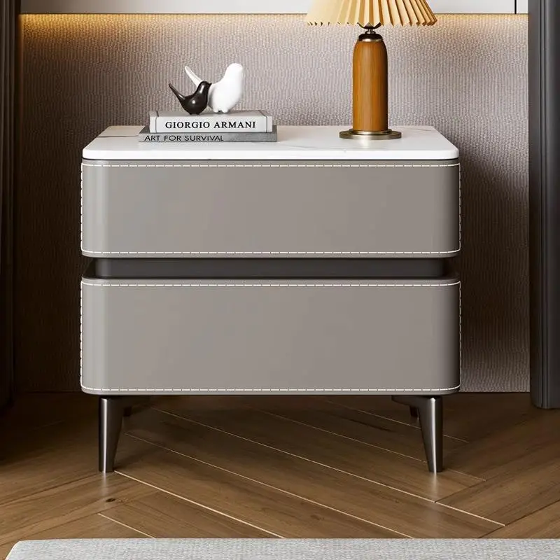 Wholesale Cheap Modern Luxury Designer Wooden Bedside Table with 2 Drawers Wireless Charging Bedroom Nightstand Home Fur — view 1