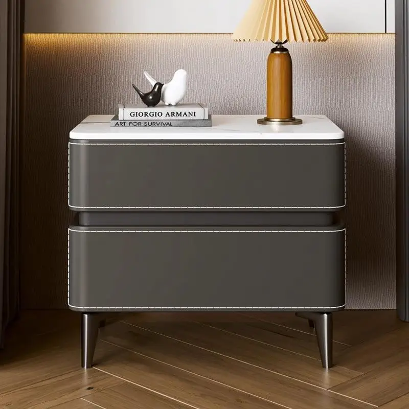 Wholesale Cheap Modern Luxury Designer Wooden Bedside Table with 2 Drawers Wireless Charging Bedroom Nightstand Home Fur — view 2