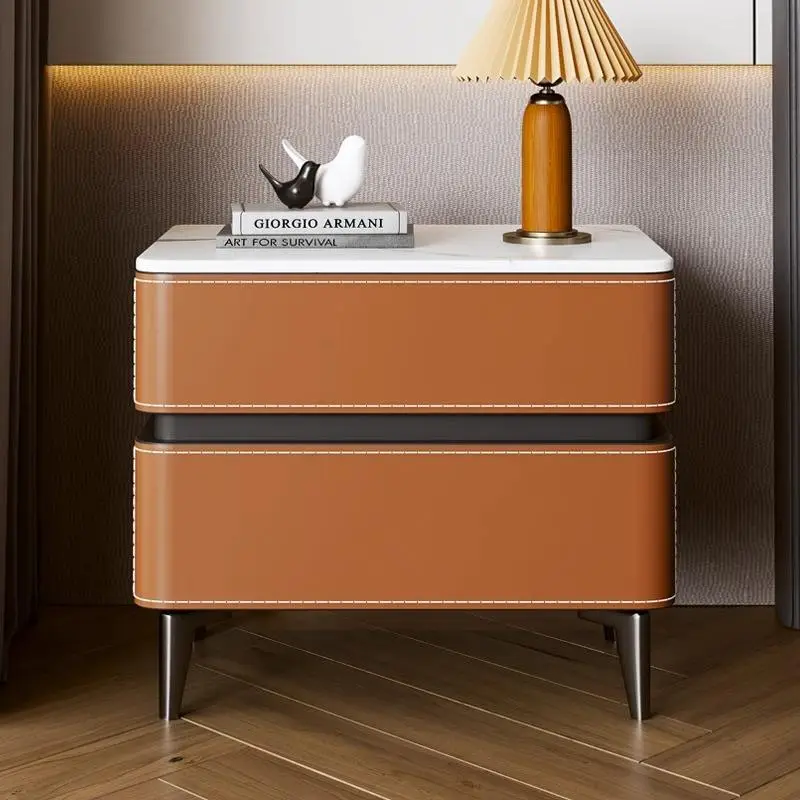 Wholesale Cheap Modern Luxury Designer Wooden Bedside Table with 2 Drawers Wireless Charging Bedroom Nightstand Home Fur — view 3