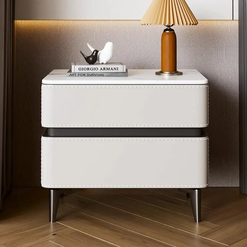 Wholesale Cheap Modern Luxury Designer Wooden Bedside Table with 2 Drawers Wireless Charging Bedroom Nightstand Home Fur — view 4