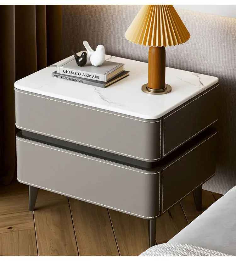 Wholesale Cheap Modern Luxury Designer Wooden Bedside Table with 2 Drawers Wireless Charging Bedroom Nightstand Home Fur — view 5