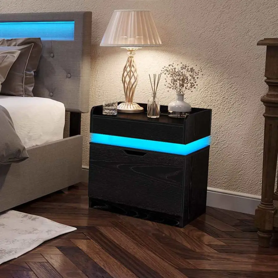 Modern White High Gloss LED Nightstand with Single Drawer Bedside Table RGB Ambient Light Bedroom Storage Cabinet Furniture OEM — image 2