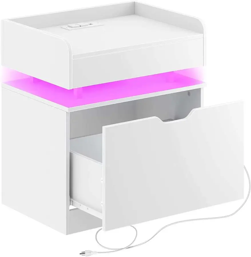 Modern White High Gloss LED Nightstand with Single Drawer Bedside Table RGB Ambient Light Bedroom Storage Cabinet Furniture OEM — image 3