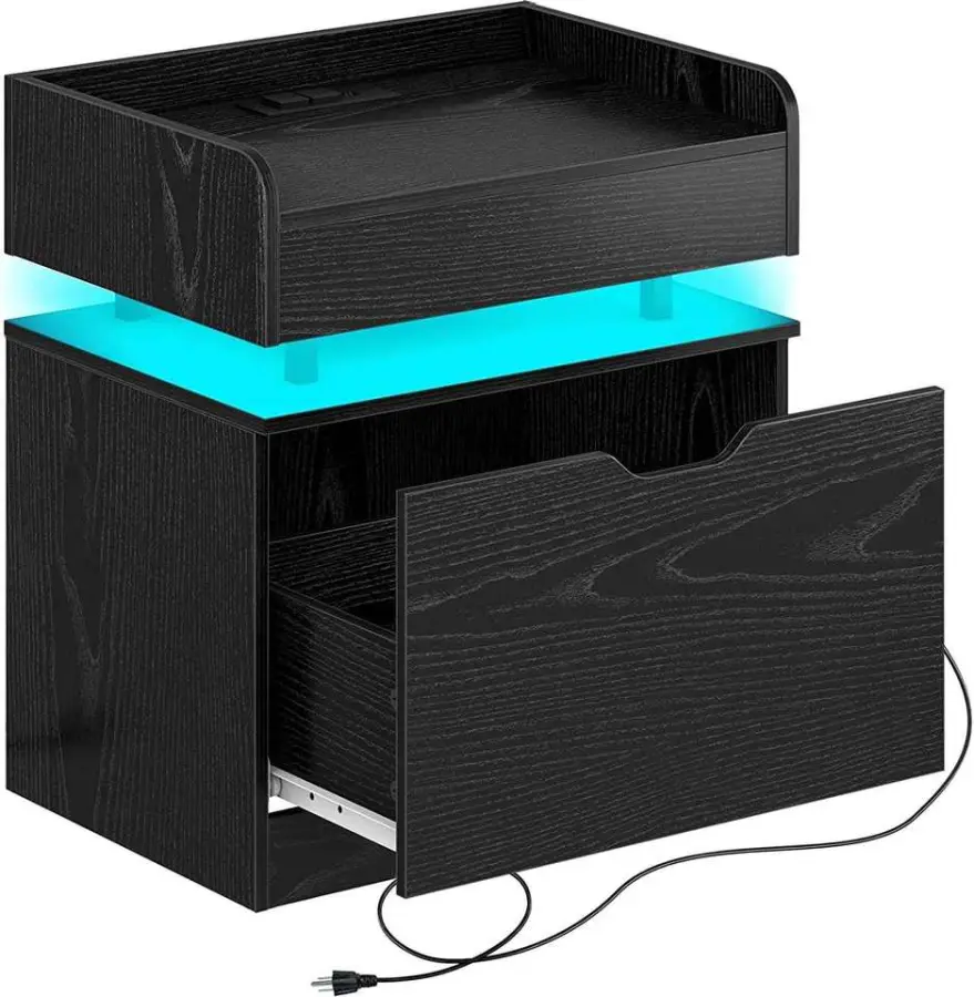 Modern White High Gloss LED Nightstand with Single Drawer Bedside Table RGB Ambient Light Bedroom Storage Cabinet Furniture OEM — image 4