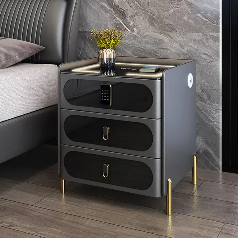 Modern Latest Designer High End Wooden Multifunctional Smart Wireless Charging Villa Bedside Table Nightstand Home Furniture — image 2