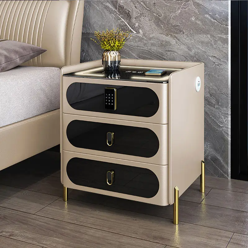 Modern Latest Designer High End Wooden Multifunctional Smart Wireless Charging Villa Bedside Table Nightstand Home Furniture — image 3