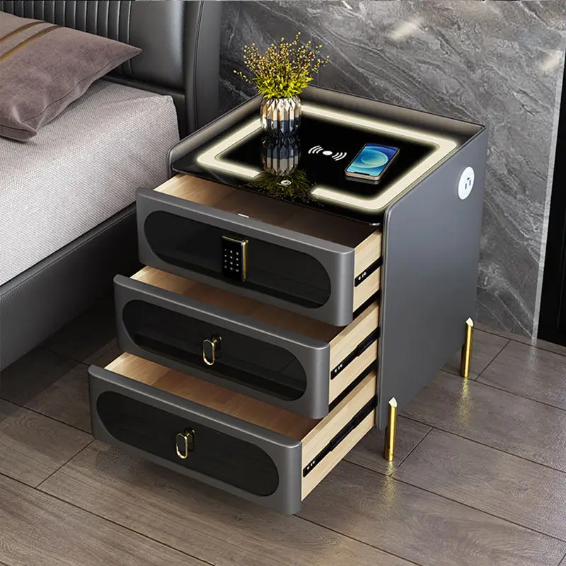 Modern Latest Designer High End Wooden Multifunctional Smart Wireless Charging Villa Bedside Table Nightstand Home Furniture — image 5