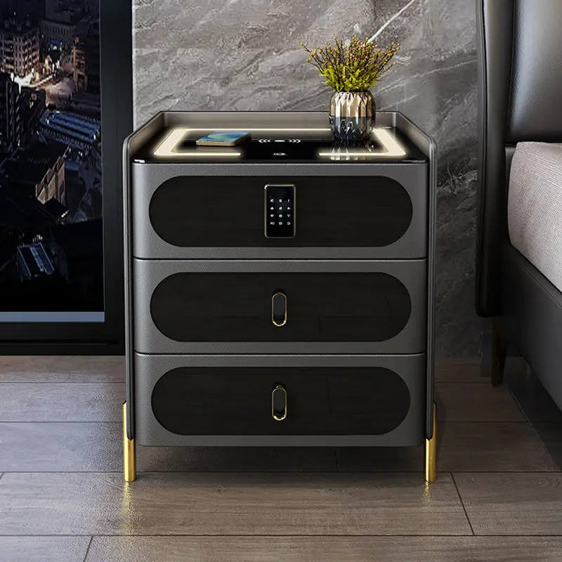 Modern Latest Designer High End Wooden Multifunctional Smart Wireless Charging Villa Bedside Table Nightstand Home Furniture — image 6