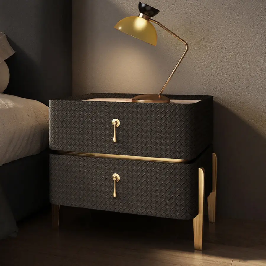 Luxury Cream White Cheap Modern Solid Wooden 2 Drawers Nightstands Gold Feet Bedroom Furniture — view 1