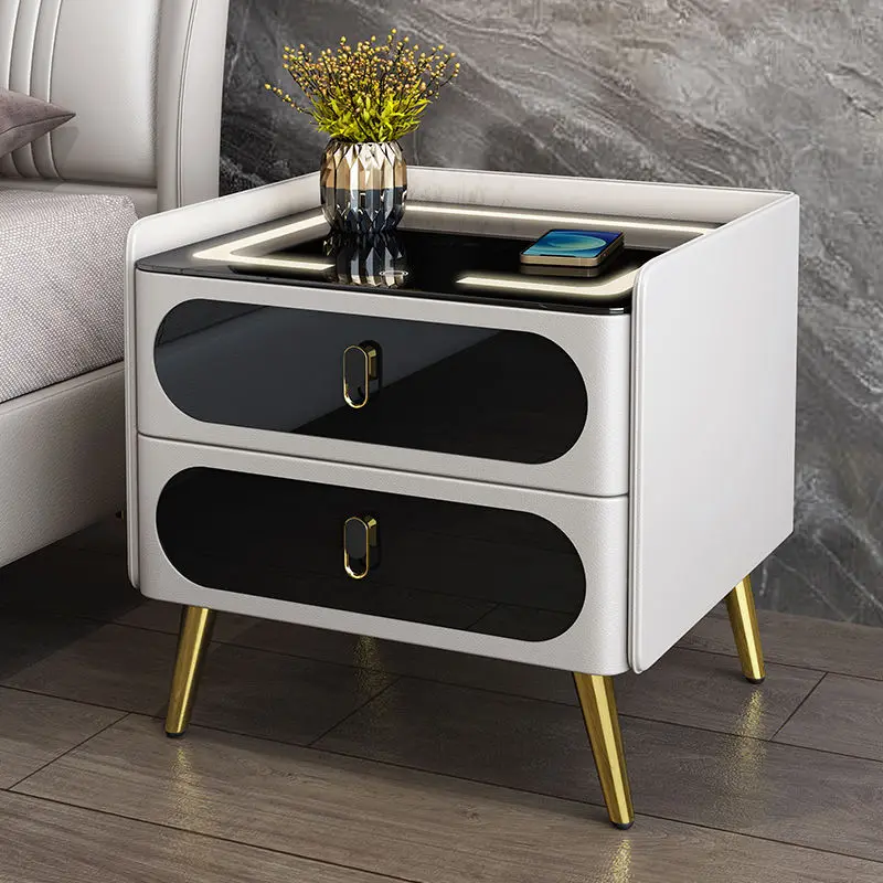 Luxurious Smart Modern Wooden 2-Drawers Wireless Charging Lockable Bedside Table with Italian Design for Home Office — image 2