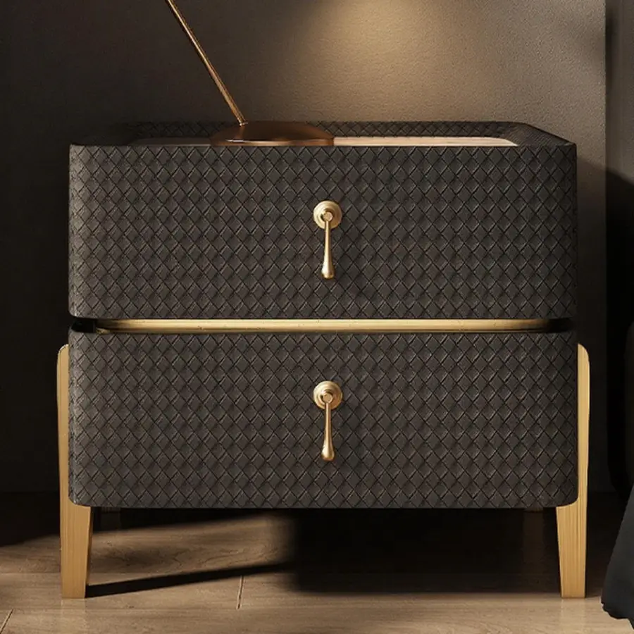 Luxury Cream White Cheap Modern Solid Wooden 2 Drawers Nightstands Gold Feet Bedroom Furniture — image 3