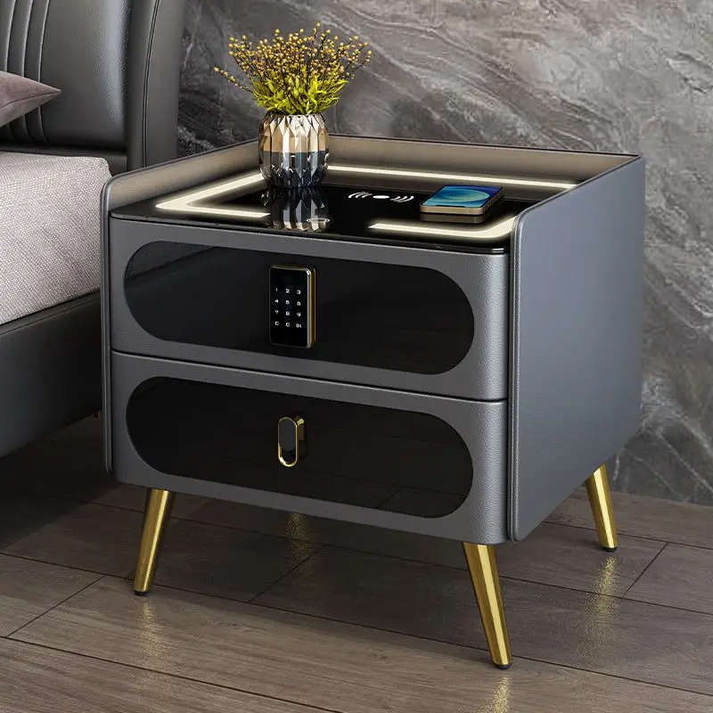 Luxurious Smart Modern Wooden 2-Drawers Wireless Charging Lockable Bedside Table with Italian Design for Home Office — image 4
