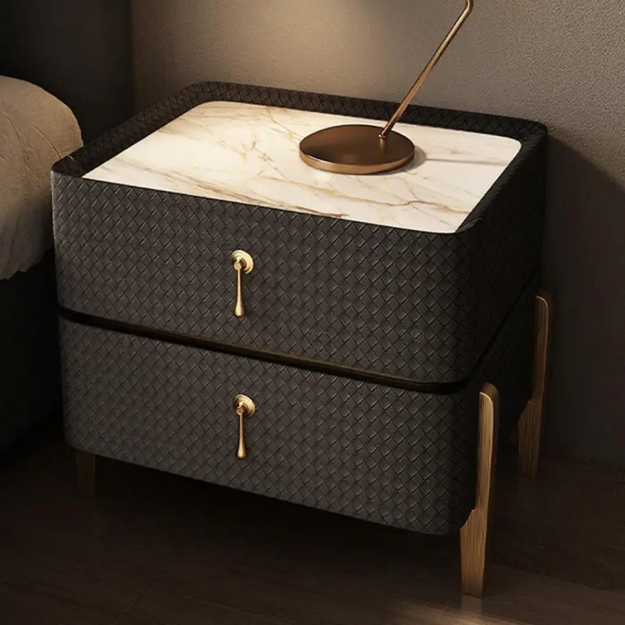 Luxury Cream White Cheap Modern Solid Wooden 2 Drawers Nightstands Gold Feet Bedroom Furniture — image 4