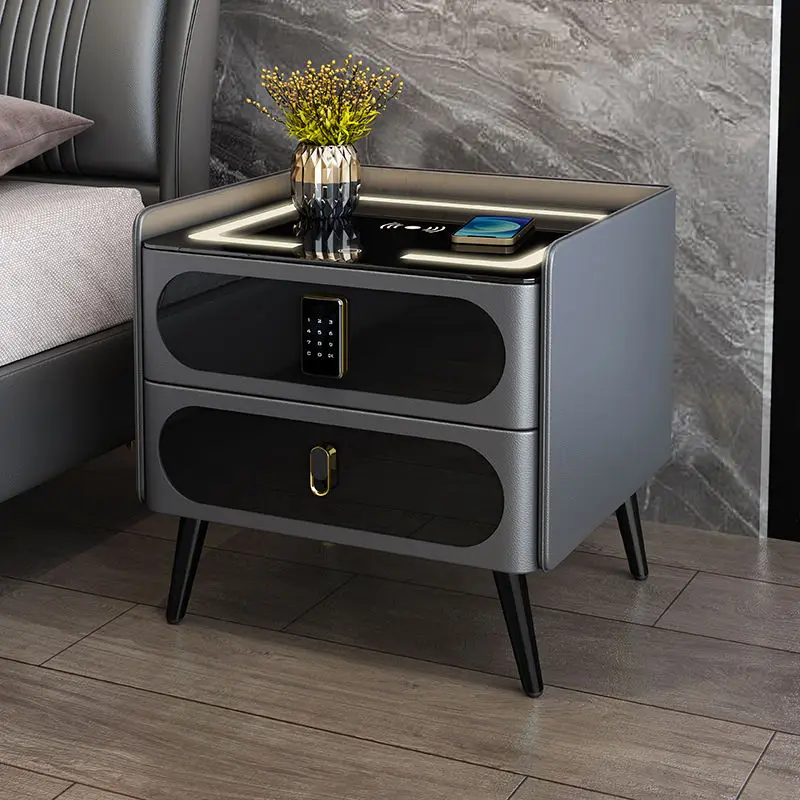 Luxurious Smart Modern Wooden 2-Drawers Wireless Charging Lockable Bedside Table with Italian Design for Home Office — image 5