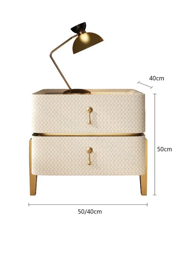 Luxury Cream White Cheap Modern Solid Wooden 2 Drawers Nightstands Gold Feet Bedroom Furniture — image 6