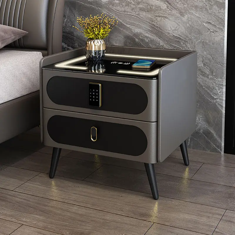 Luxurious Smart Modern Wooden 2-Drawers Wireless Charging Lockable Bedside Table with Italian Design for Home Office — image 6