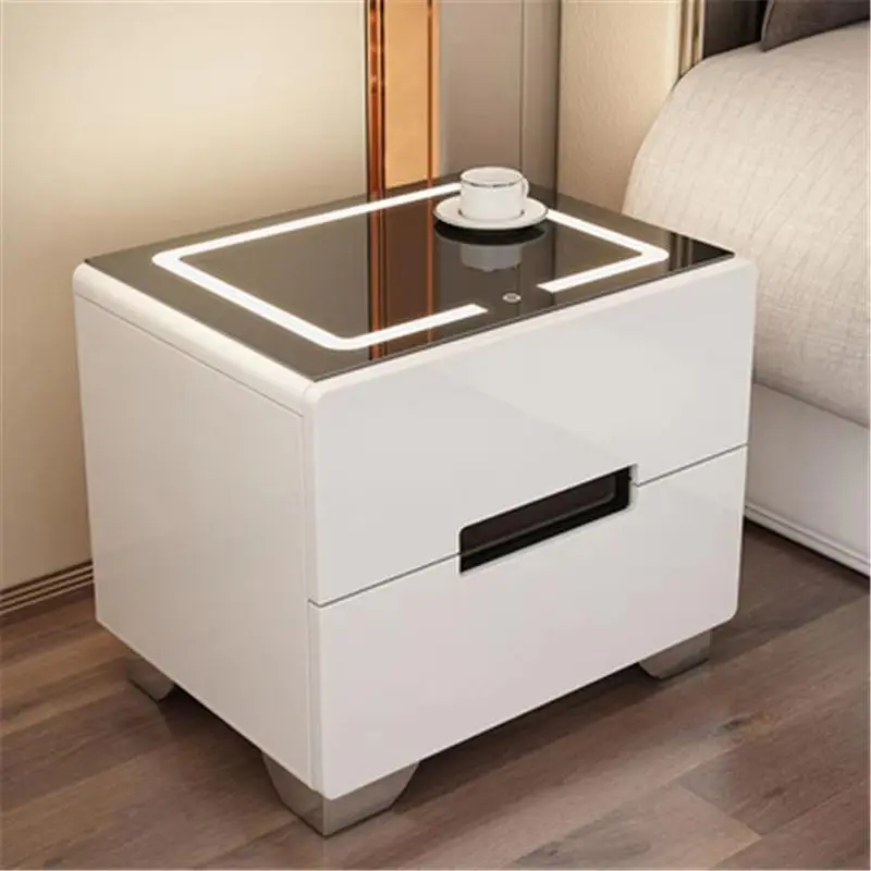 Modern Smart Nightstand with Wireless Charging & 3-Color LED Light 2 Drawer Bedside Table for Bedroom Furniture — view 1