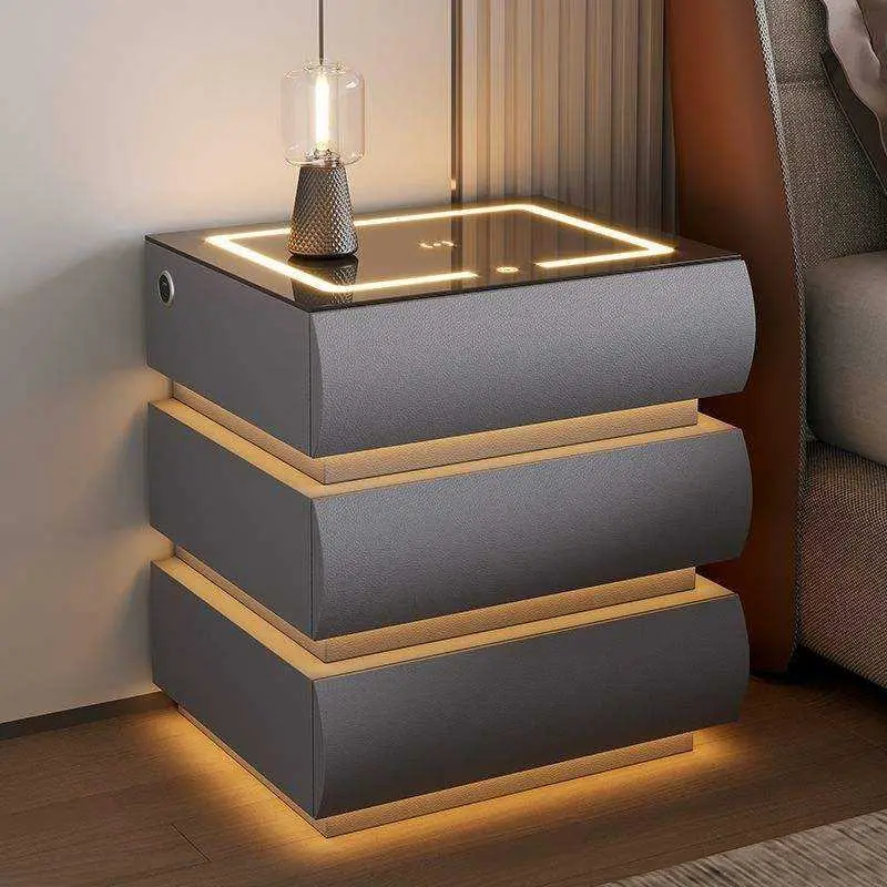 Modern Smart Nightstand with Wireless Charging & 3-Color LED Light 3 Drawer Bedside Table for Bedroom Furniture — view 1