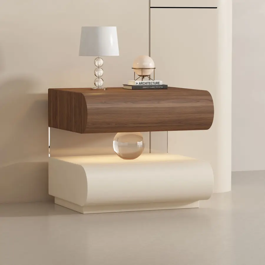 Top Rated Ribbed Front Leather Nightstand Bedside Table Bedside Cabinet for Modern Bedroom — image 2
