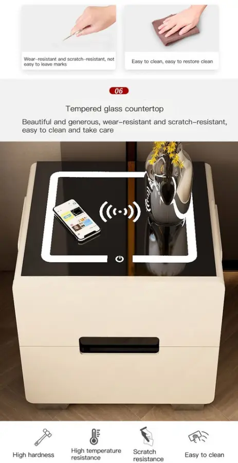 Modern Smart Nightstand with Wireless Charging & 3-Color LED Light 2 Drawer Bedside Table for Bedroom Furniture — image 2